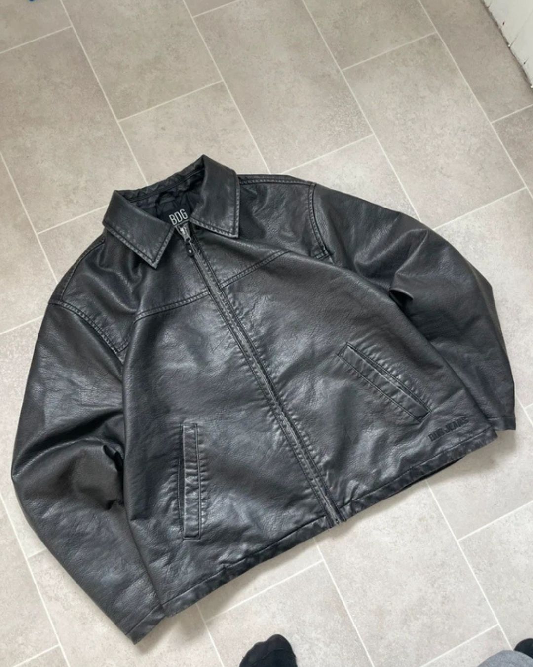 BDG Jerry Washed Black Faux Leather Jacket
