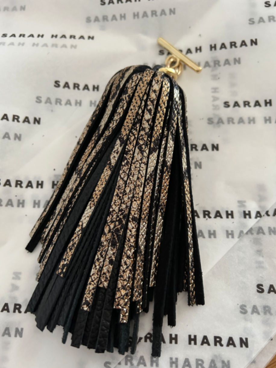 Python Glamour Gemini Pompom tassel in gold hardware 