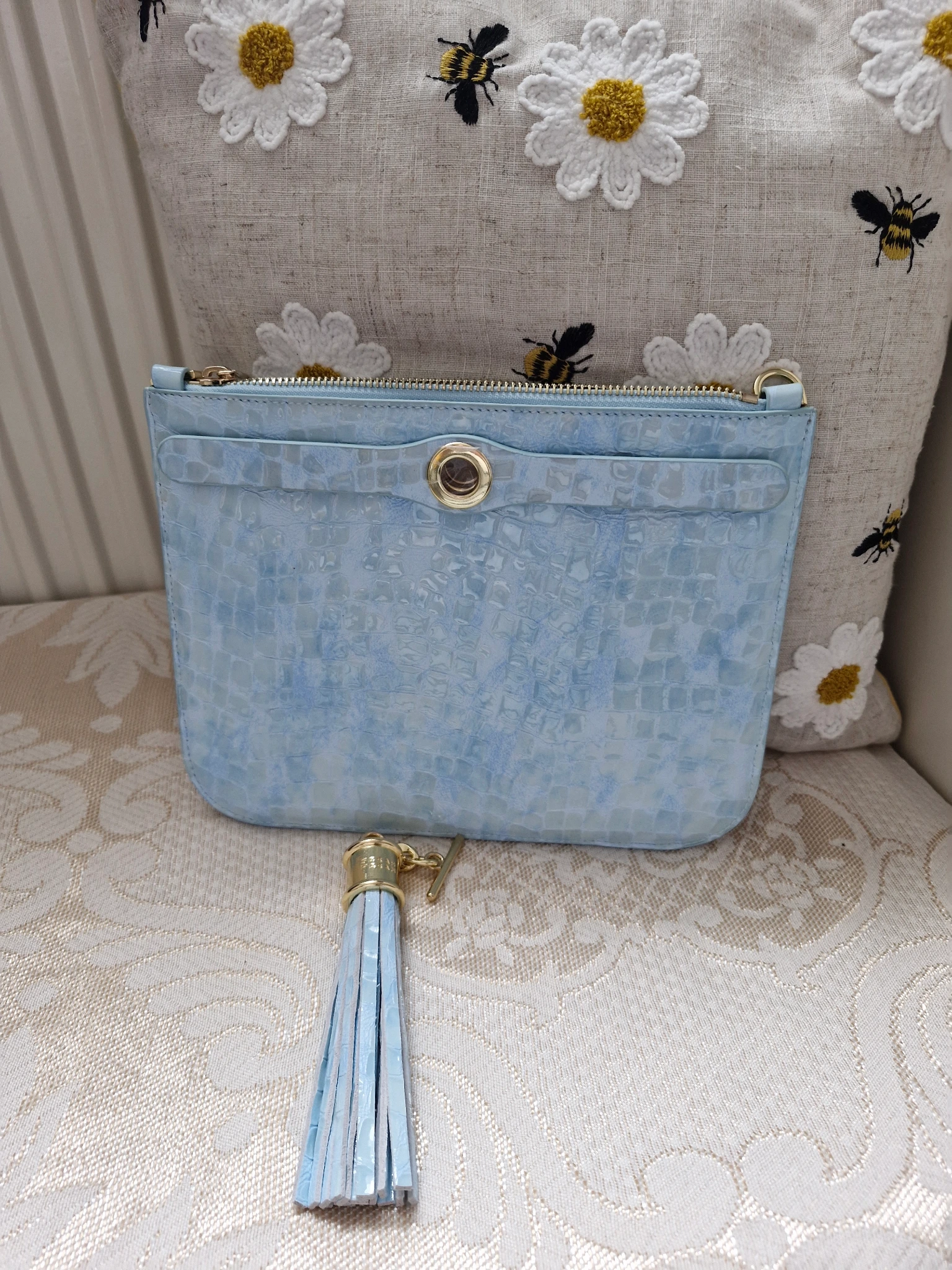 Sky blue croc textured ivy gold hardware brand new 