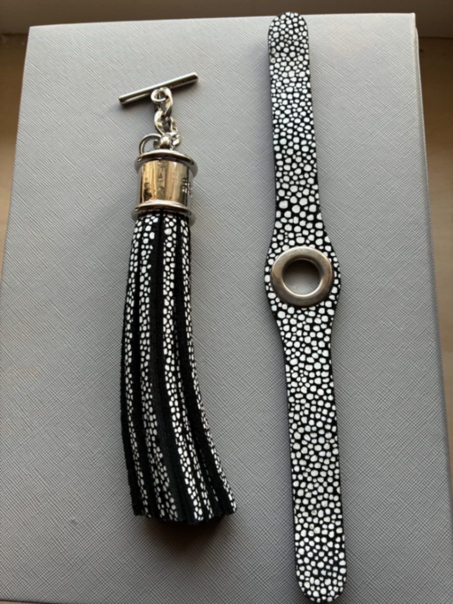 Black and white shagreen deco set with silver hardware