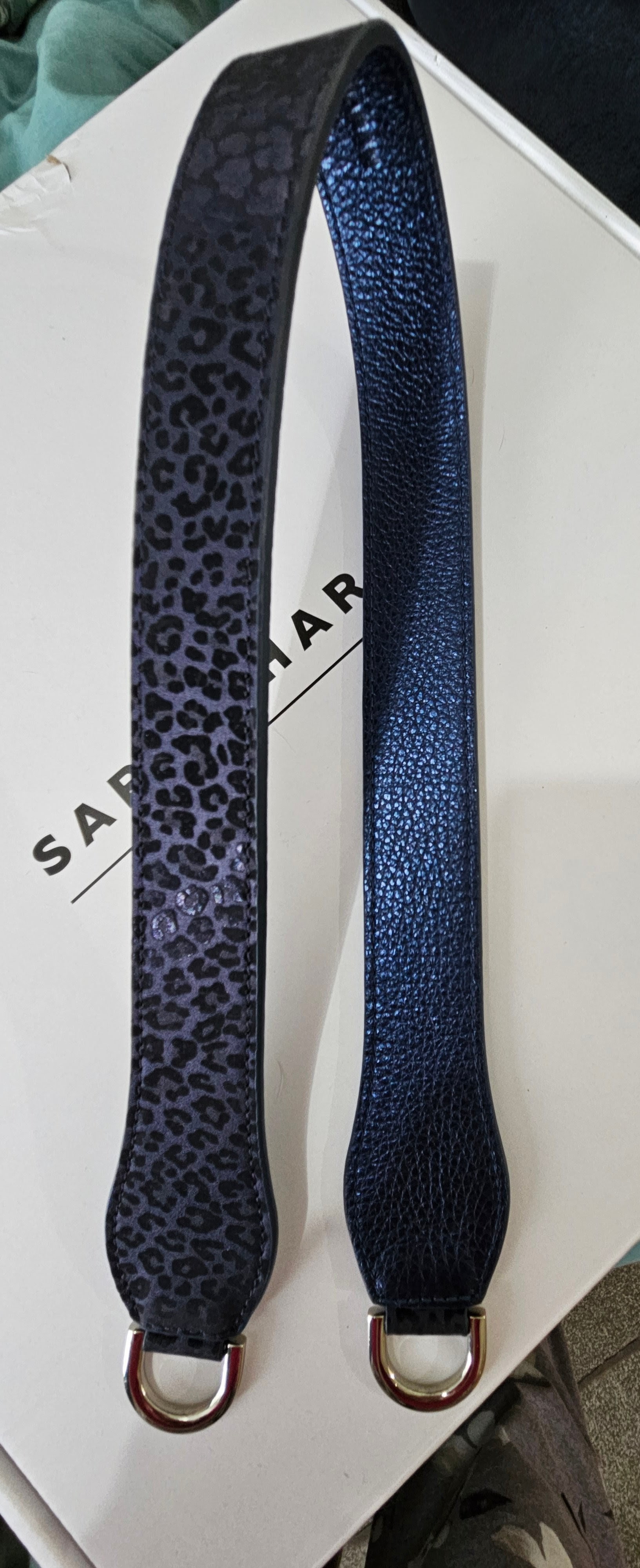 Gemini Strap - Navy Leopard/Metallic Navy - Silver Hardware 