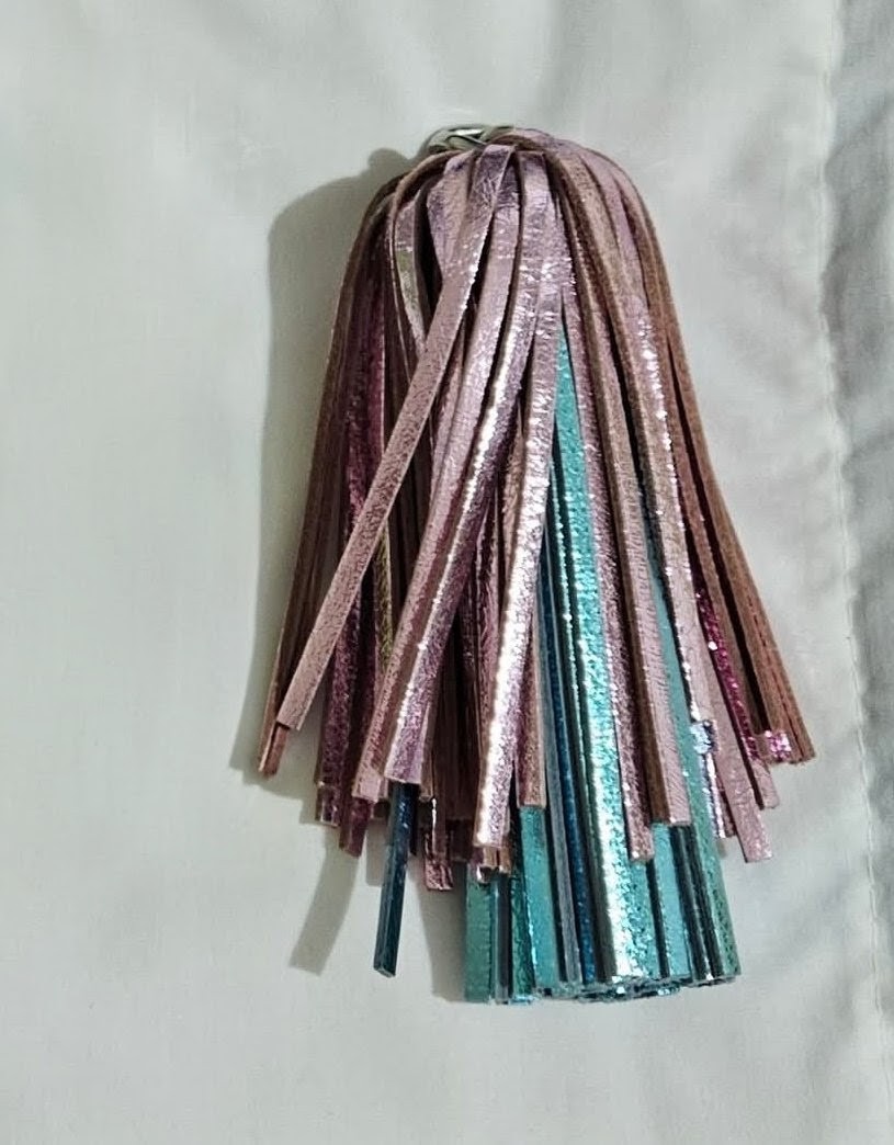 Metallic Turquoise & Pink Double Pompom with Silver Hardware 