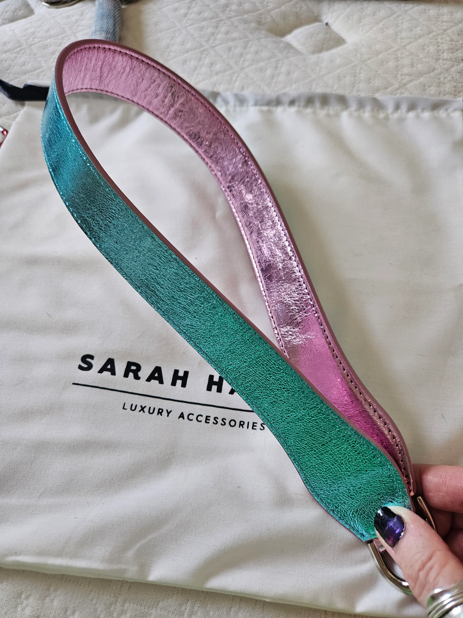 Gemini Strap | Metallic Pink Metallic Turquoise with Silver hardware