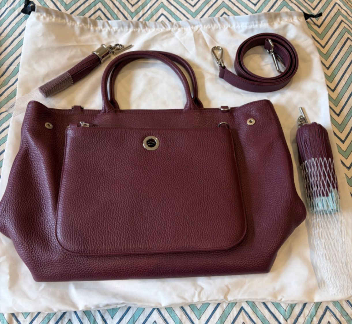 Dahlia V1 - Jewel with Silver hw - bag plus ivy plus strap, plus tassel plus pompom tassel 