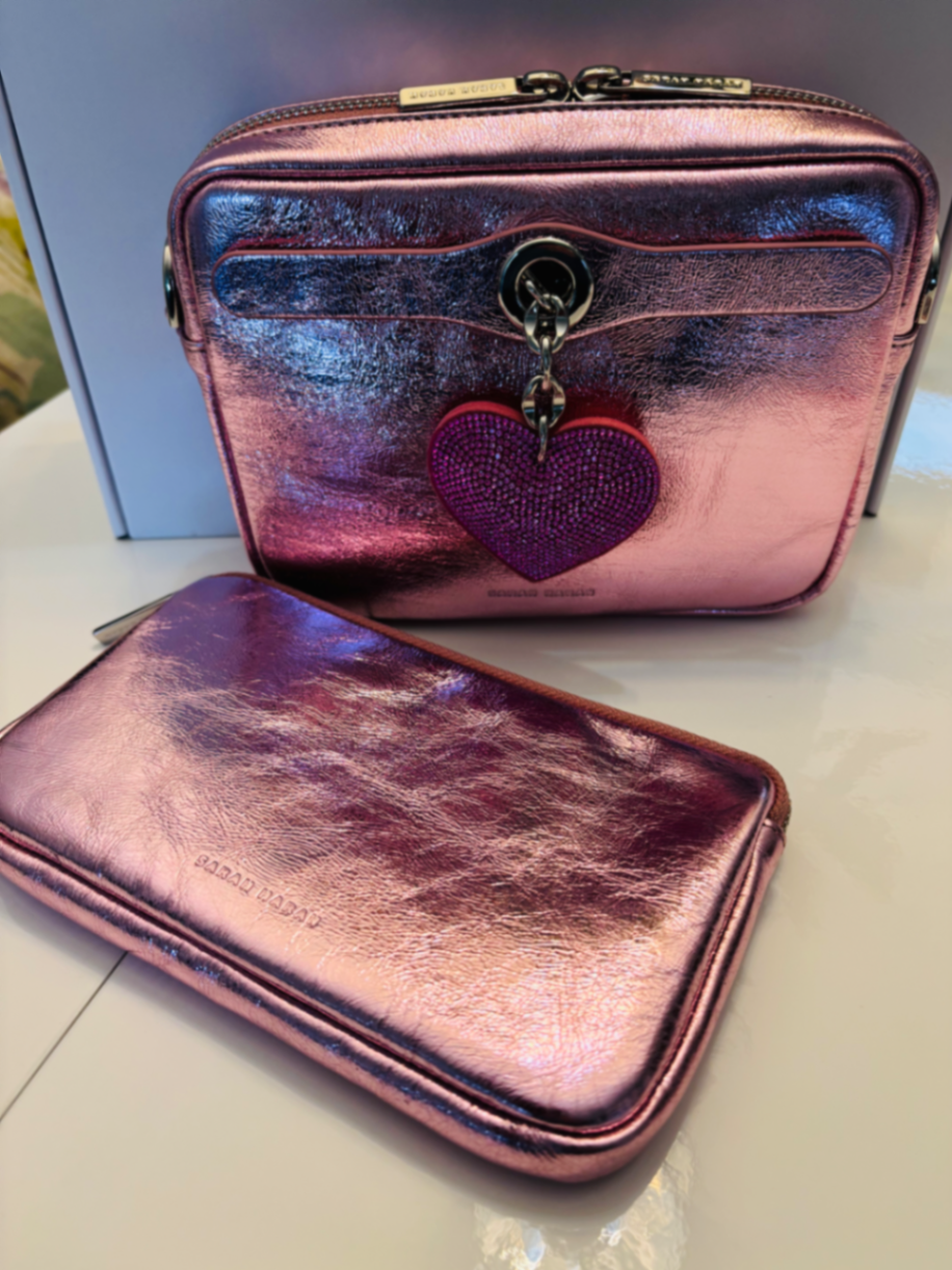 Metallic pink Millie bag, Millie pouch & tassel SHW