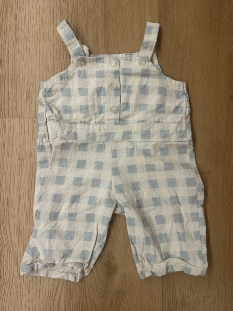 Betty Linen Checked Dungarees (Pale Blue Gingham) Age 1