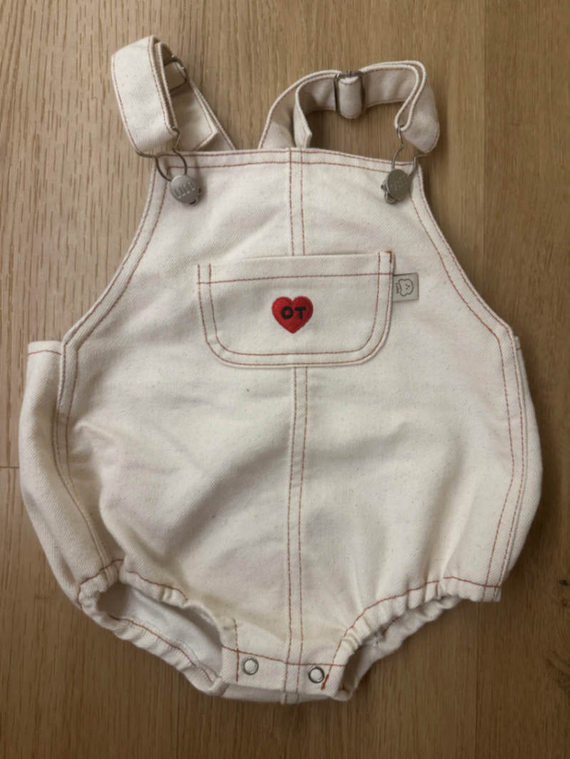 Blake Heart Logo Denim Dungarees Baby Bodysuit Cream, 6-12 Months