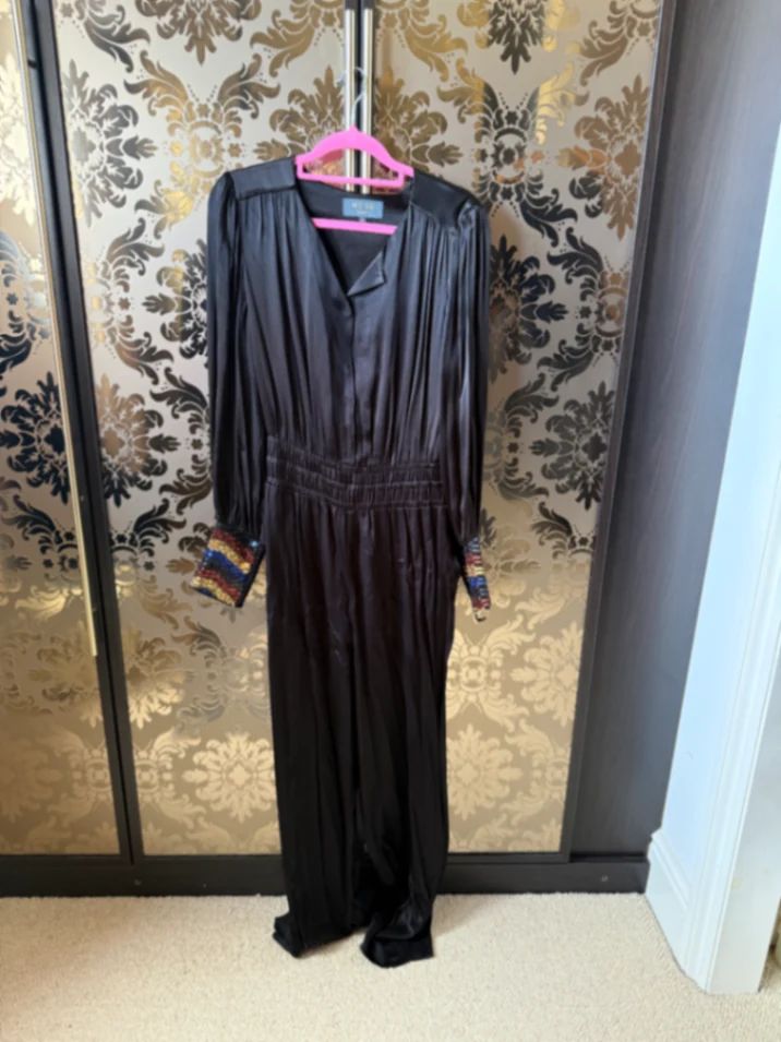 Sherise Sequin Cuff Jumpsuit - Black - Longer Length