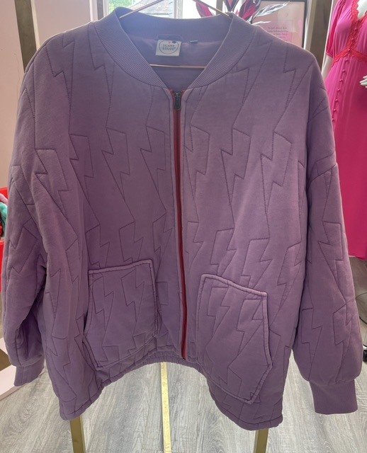 Lilac Lightning Bolt Oversized Quilted Bomber Jacket