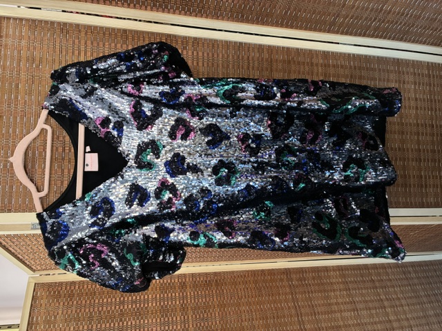Silver with Rainbow Leopard Sequin V-Neck Short Dress