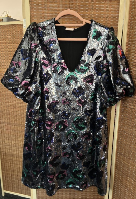 Silver with Rainbow Leopard Sequin V-Neck Short Dress