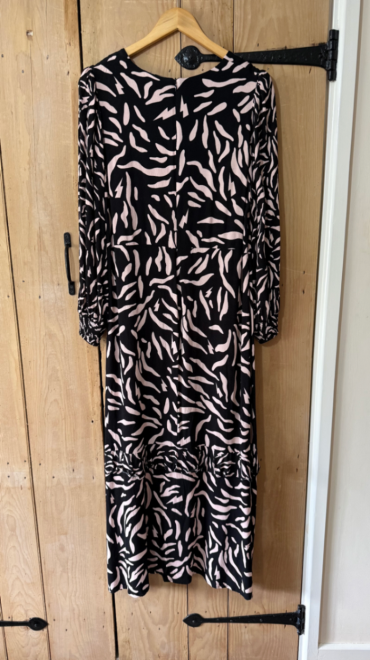 Black with Pale Peach Zebra Frill Midi Dress