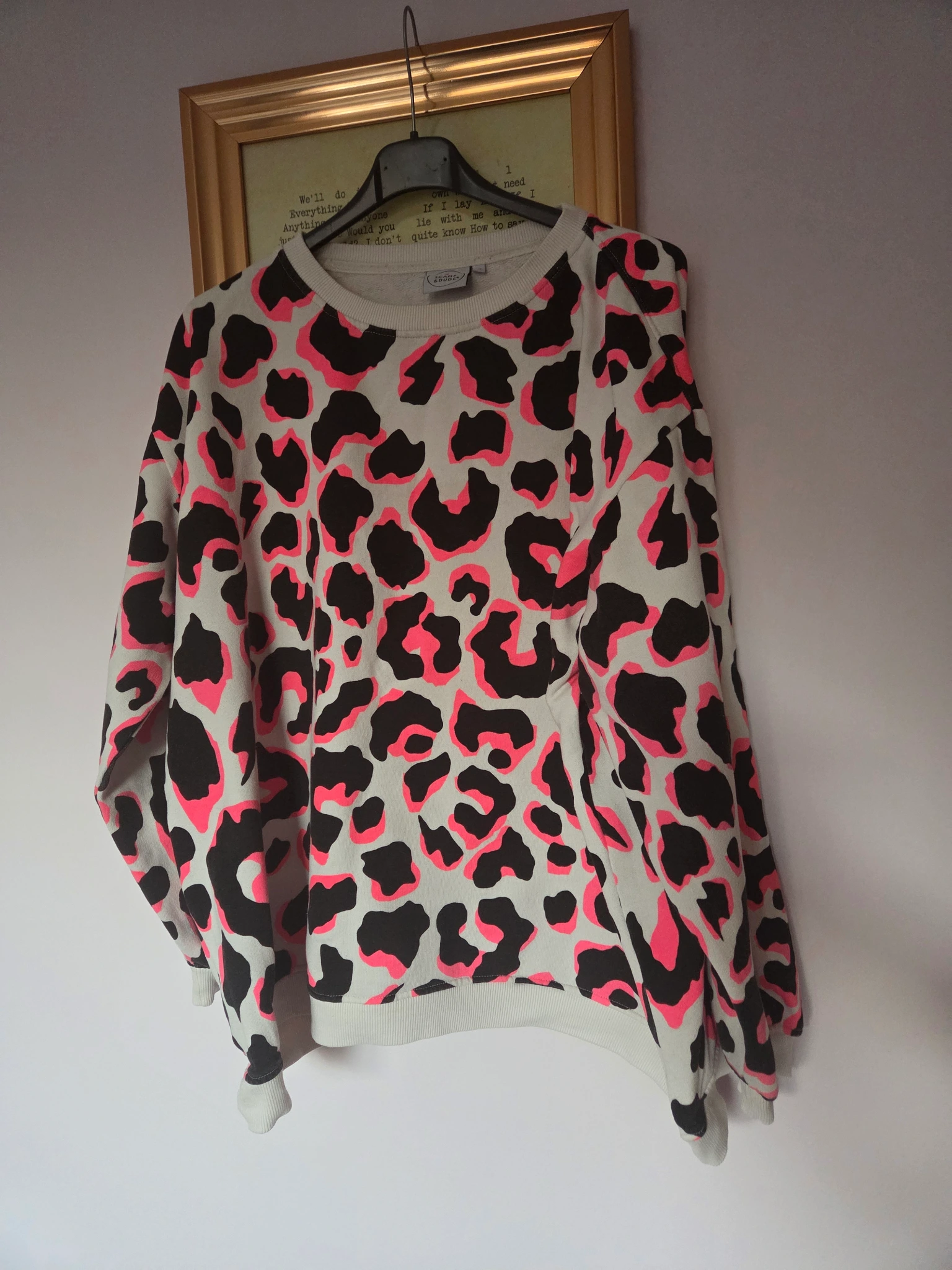 Ivory with Neon Coral and Black Mega Shadow Leopard Oversized Sweatshirt