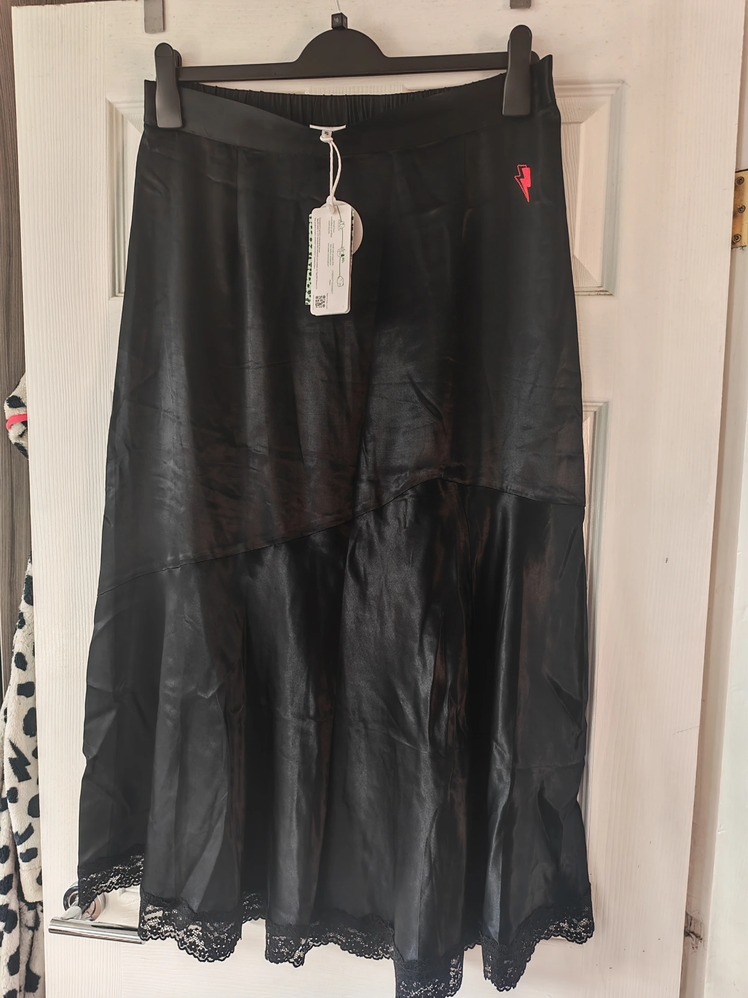 Black Lace Trim Satin Slip Skirt