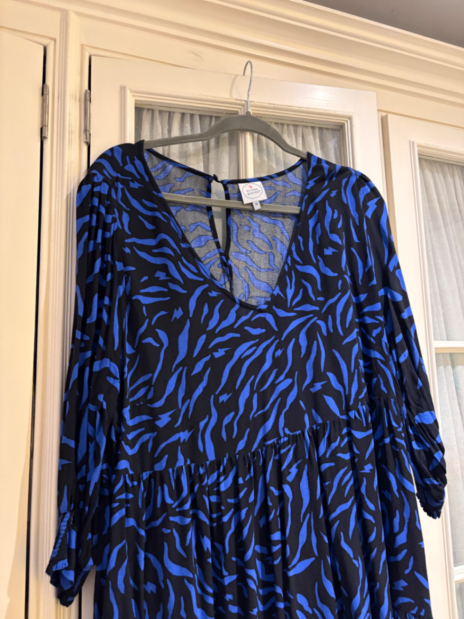 Black with blue zebra maxi dress