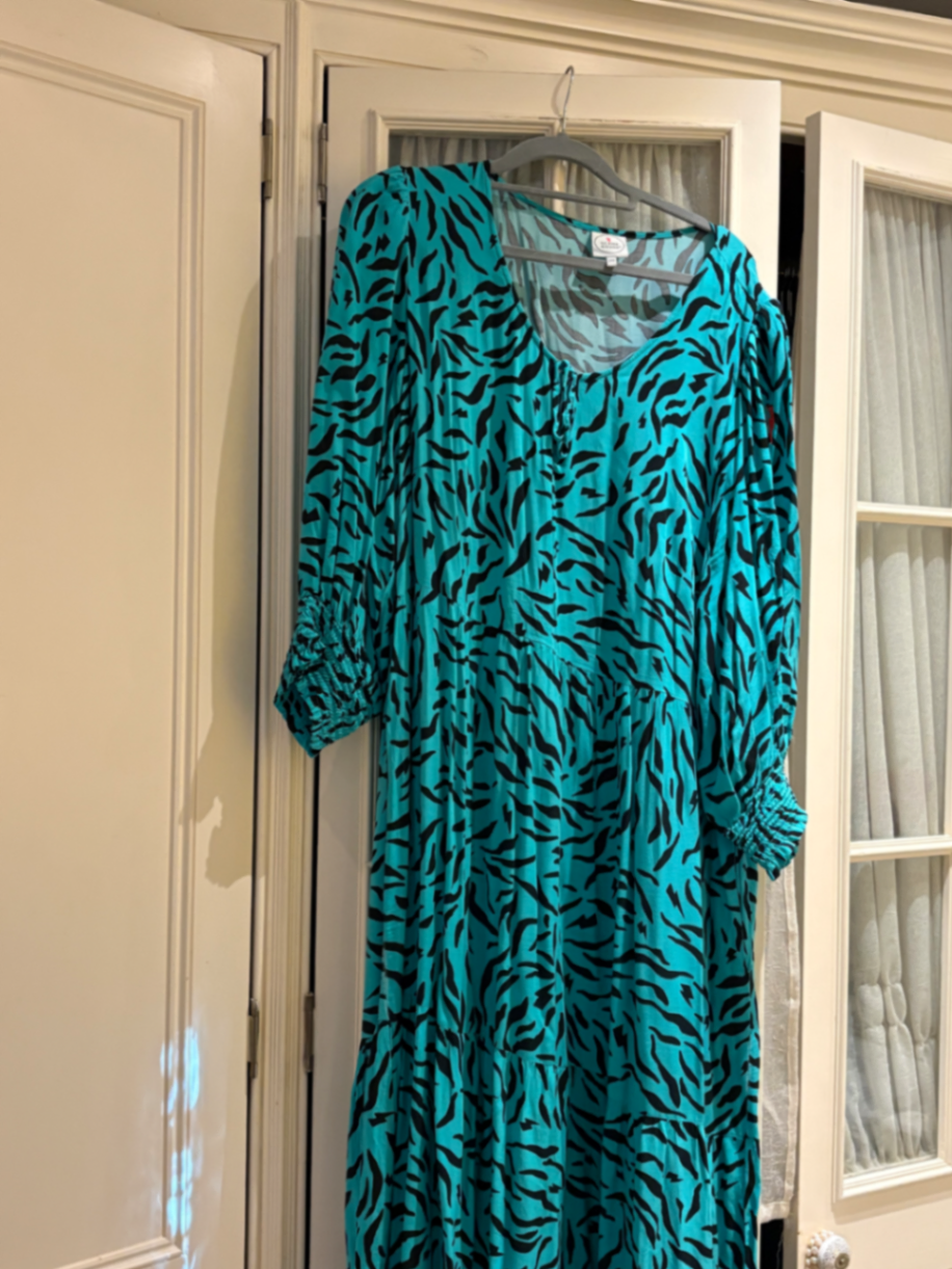 Green with black zebra maxi dress