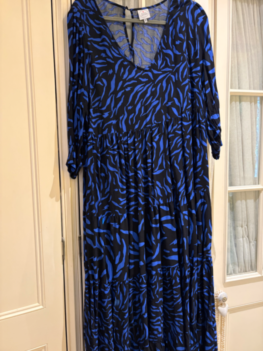 Black with blue zebra maxi dress