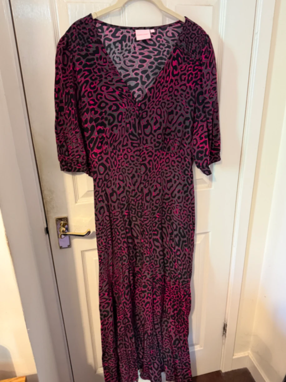 Grey with pink Leopard midi tea dress