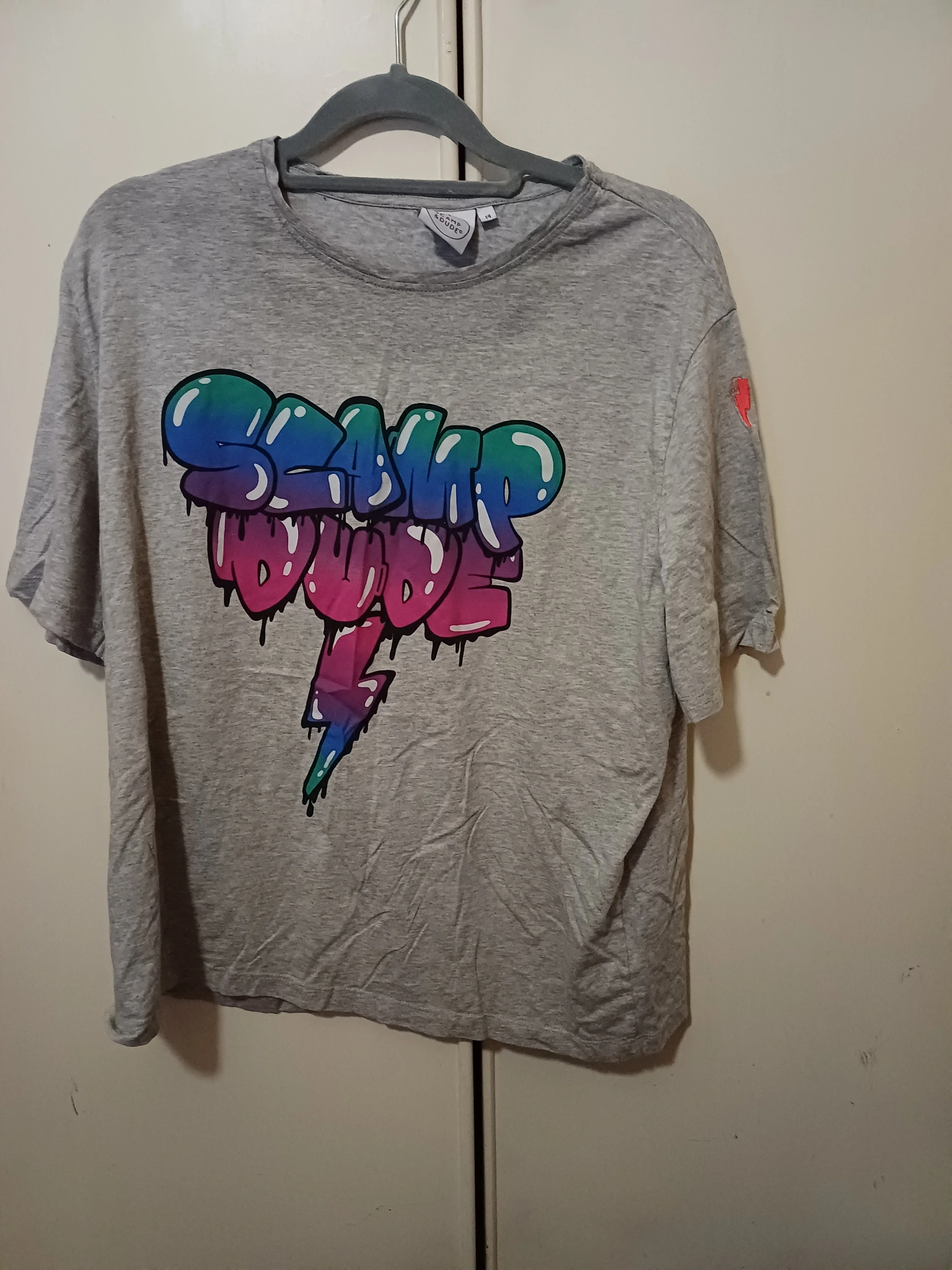 Grey Marl Bubble Graffiti Slogan T-Shirt