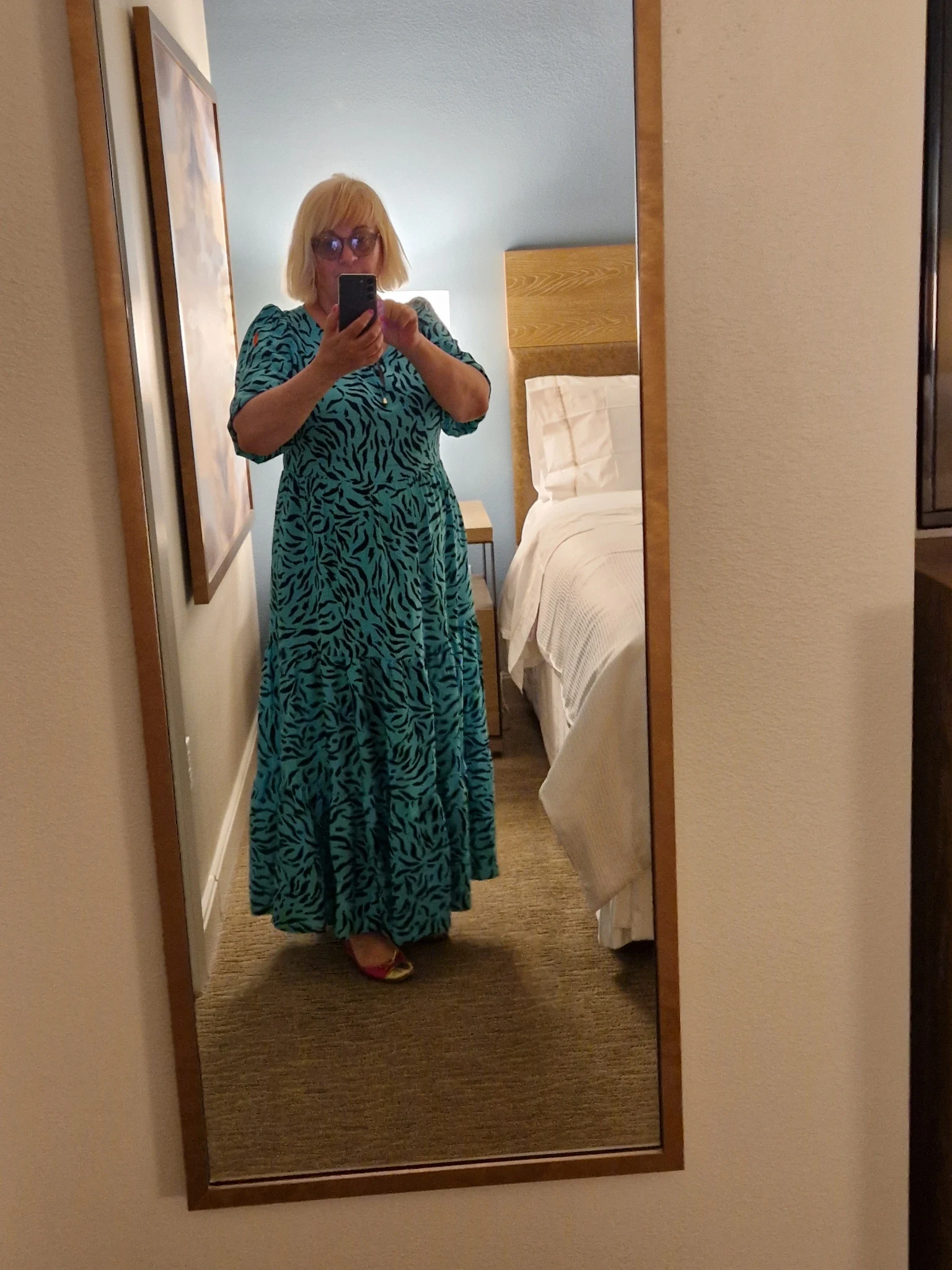 Green with Black Zebra Tie Front Maxi Dress