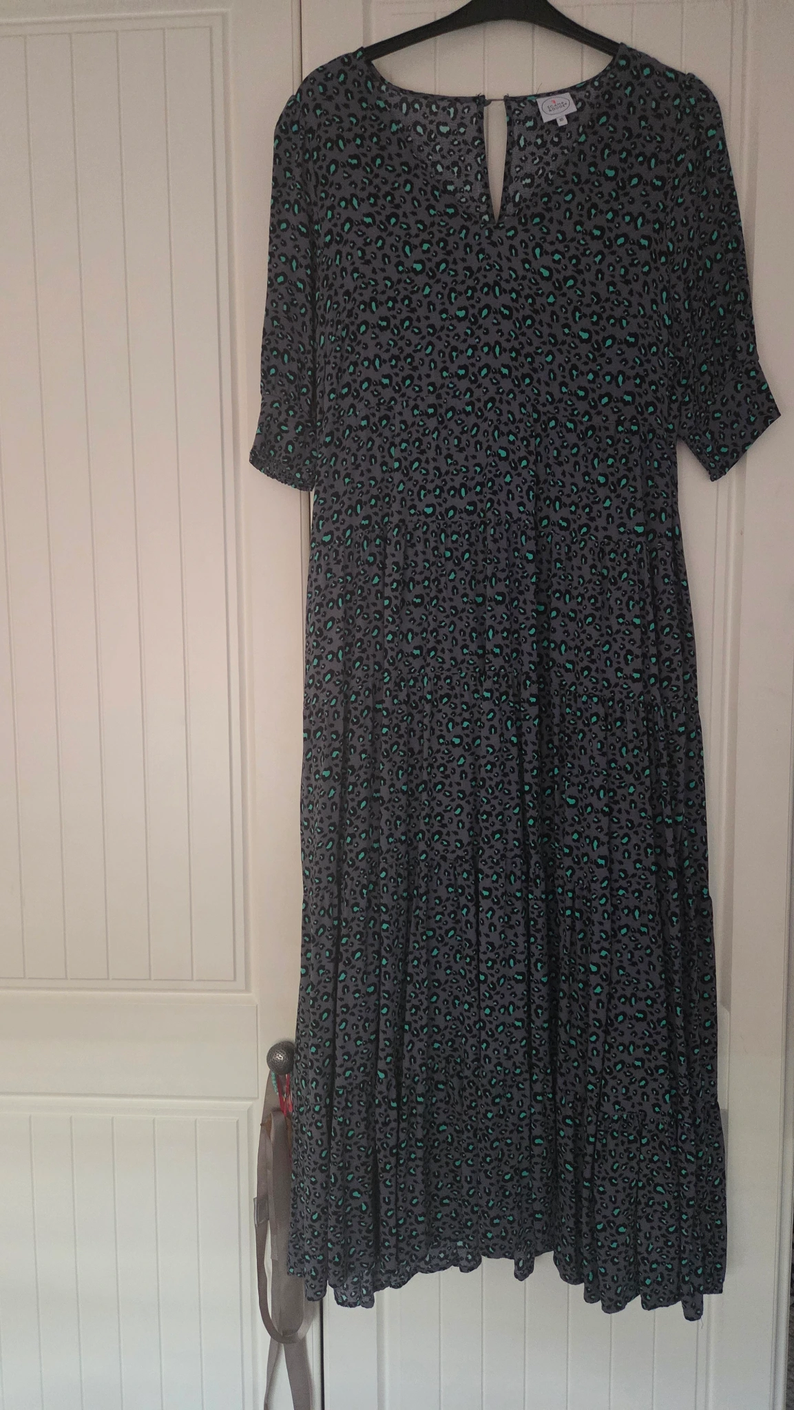 Grey with Green Snow Leopard V Neck Maxi