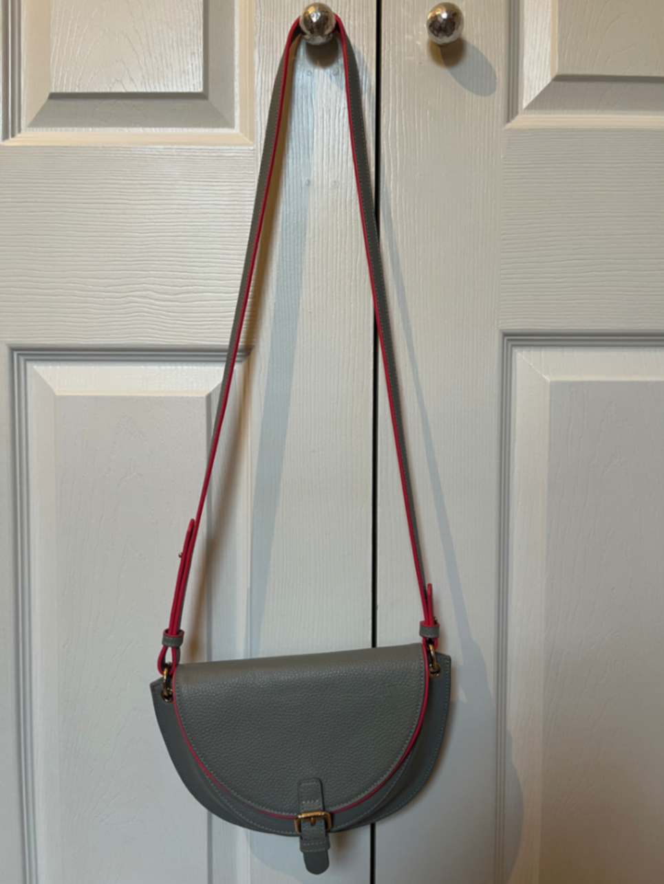 Grey Leather Saddle Bag - One Size / Grey