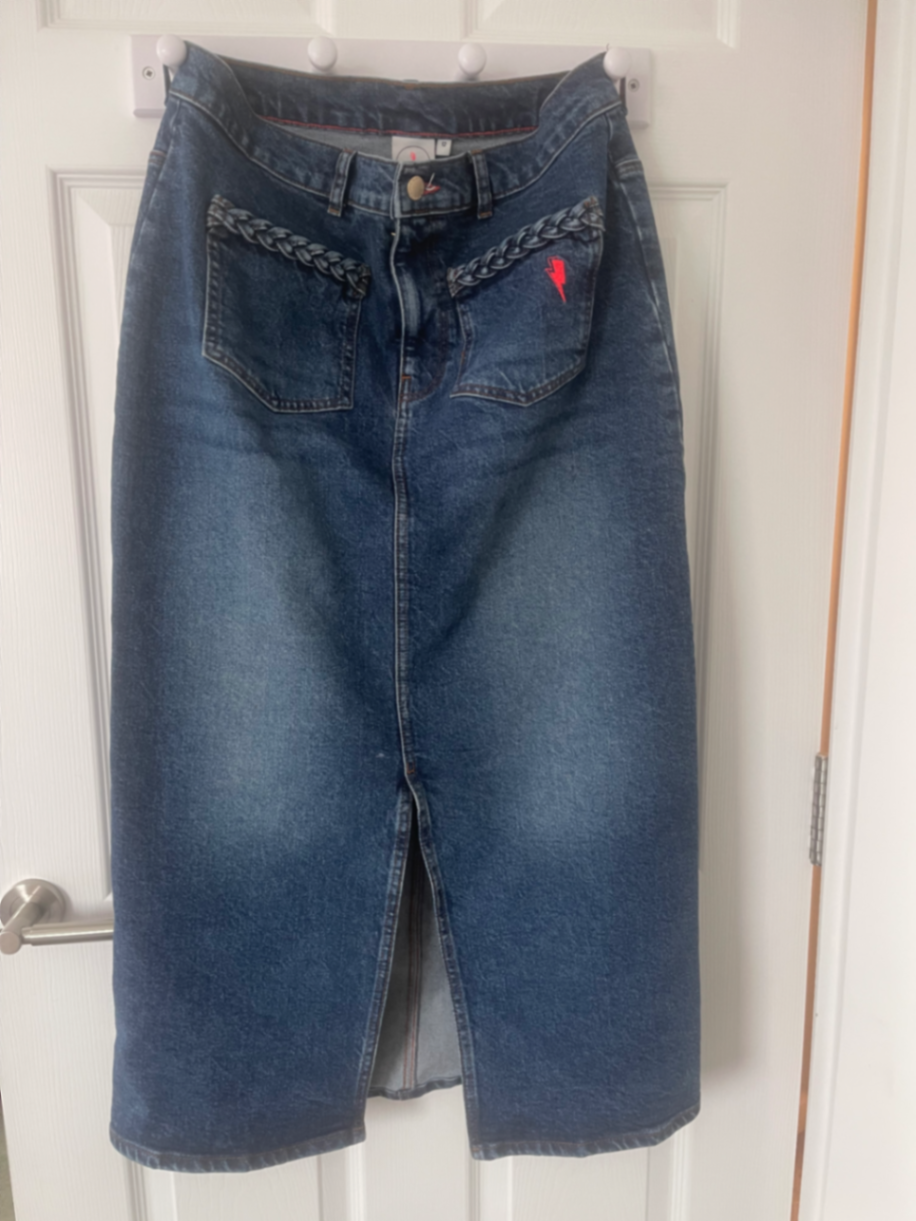 Indigo Denim Split Front Maxi Skirt