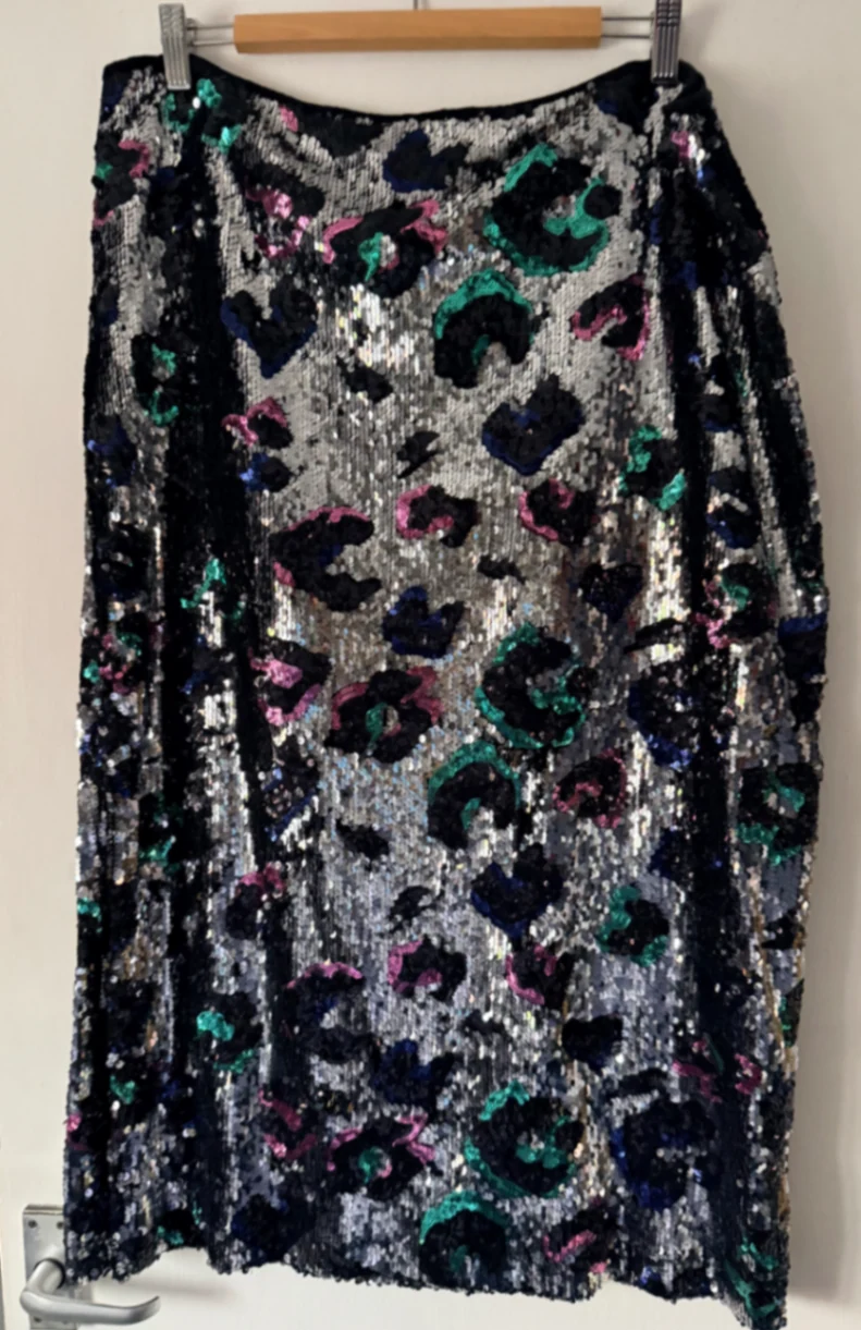 Silver with rainbow leopard sequin skirt