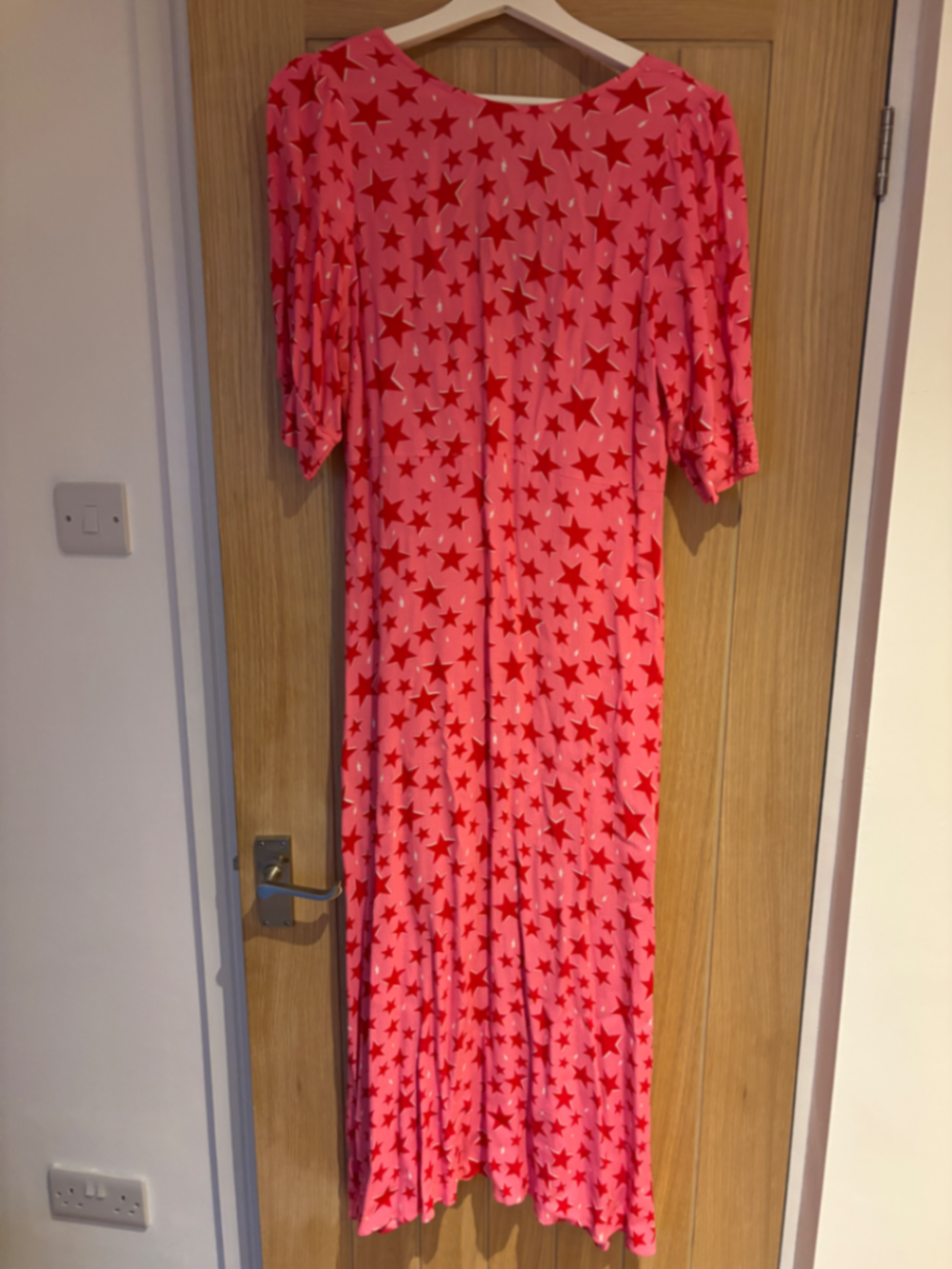 Pink midi dress with red stars 