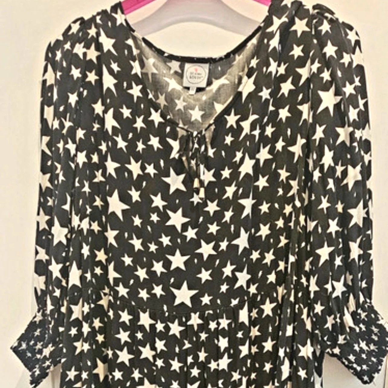 Black with White Star Tie Front Short Dress