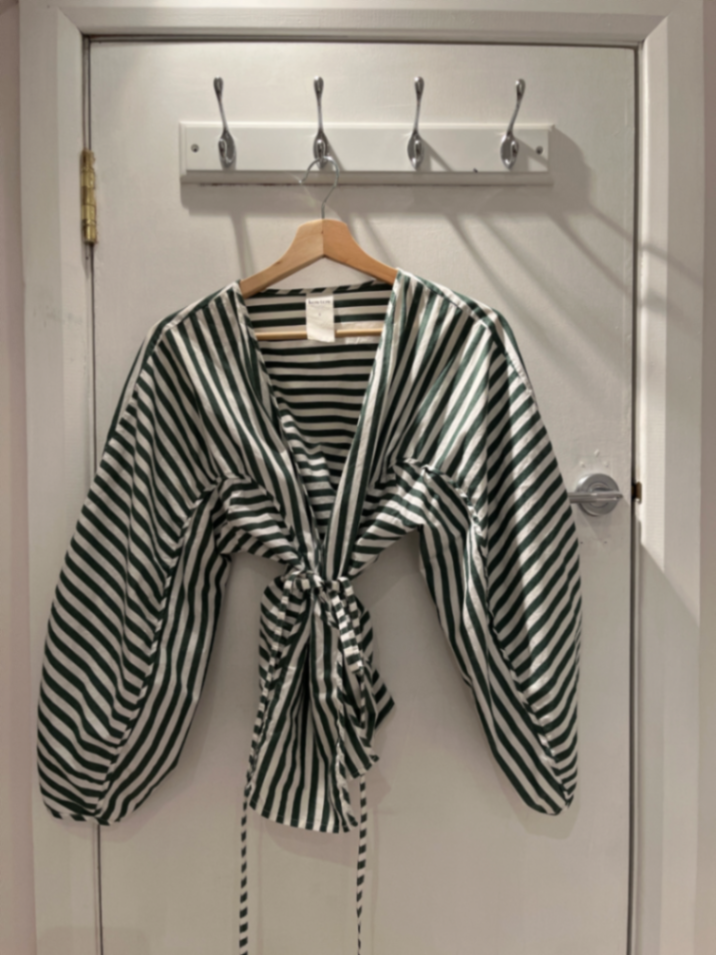 Kowtow • Sculptured Wrap Top • Green & White Stripe