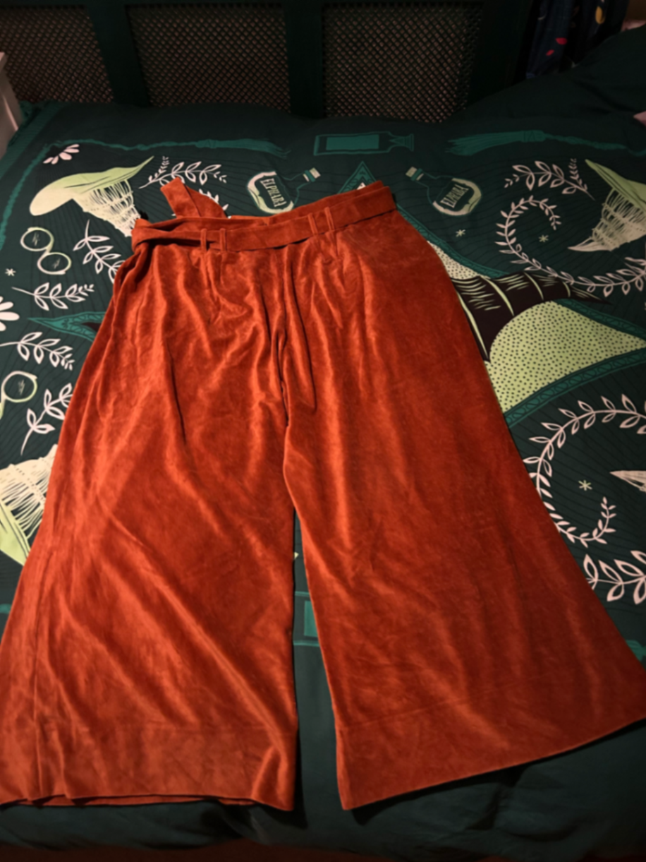 Wide Leg Cord Tailored Trousers - Rust Orange