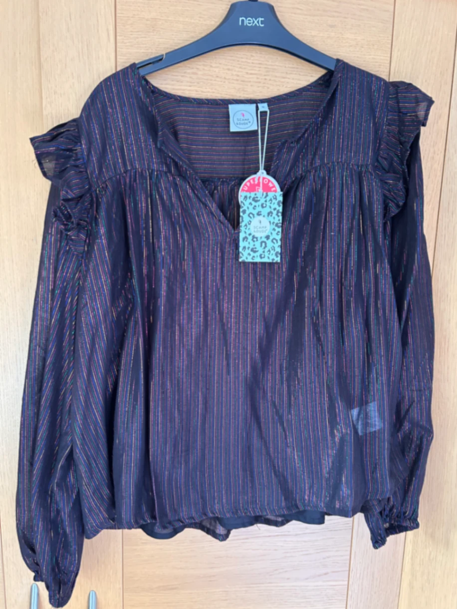 Black with Rainbow Lurex Frill Shoulder Blouse - 12 / Black