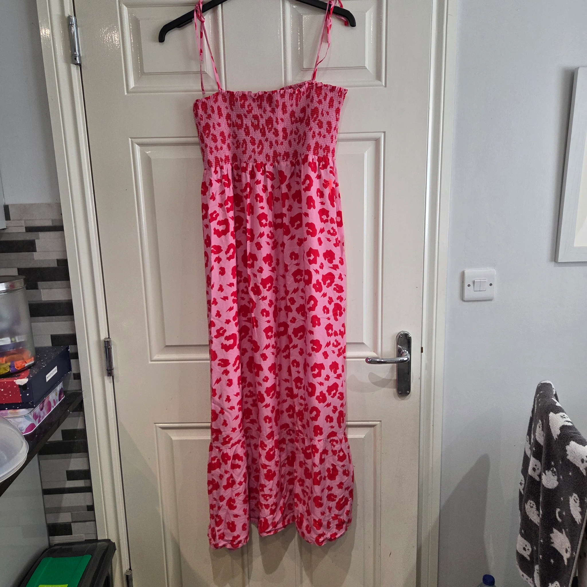 Pink with Red Leopard Strappy Dress