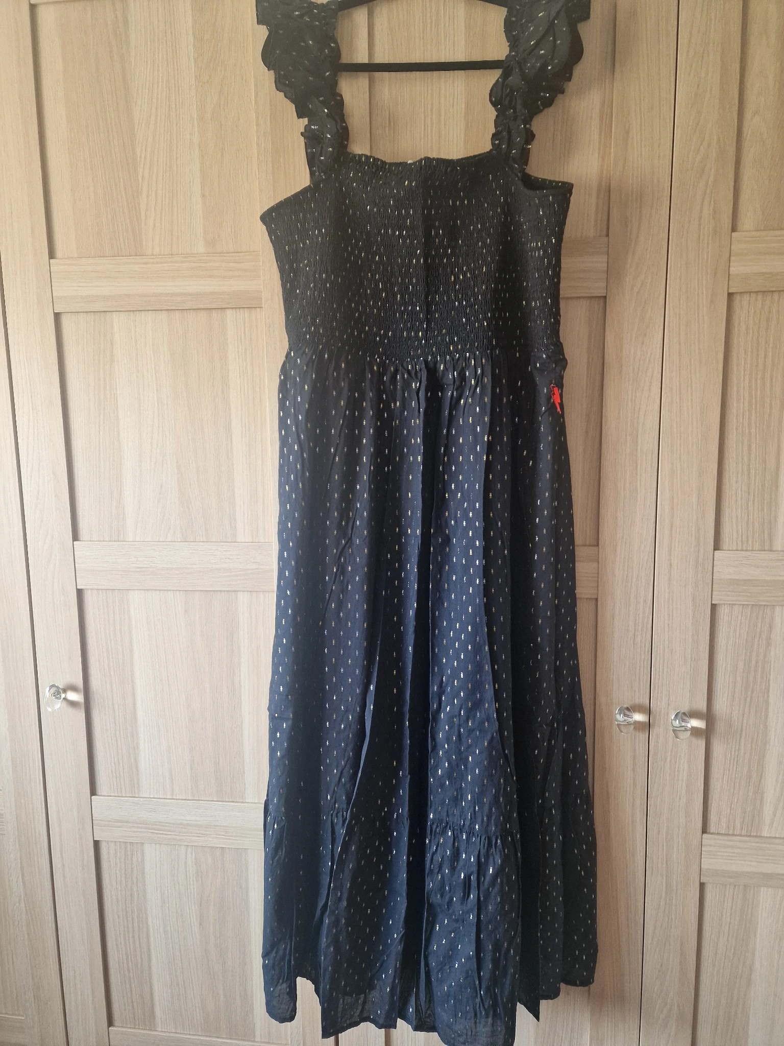 Black with Gold and Silver Lurex Spot Maxi Sundress