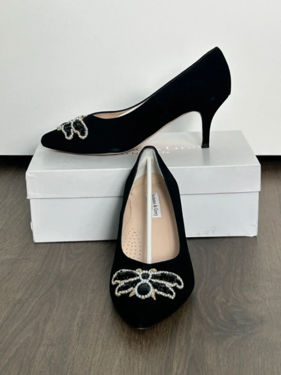 Ella Wide Fit Court Shoes - Black Suede