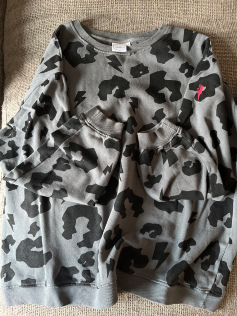Grey with Black Mega Leopard Oversized Sweatshirt