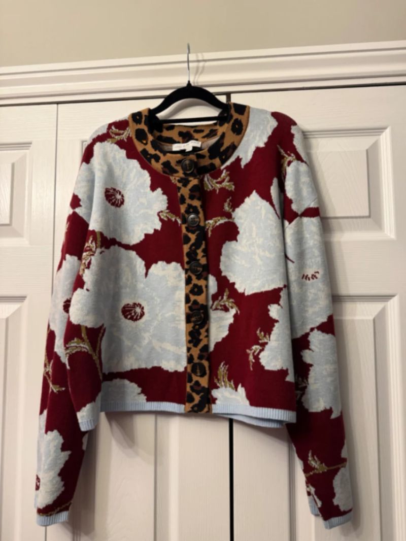 Burgundy & Blue Poppy Cardigan