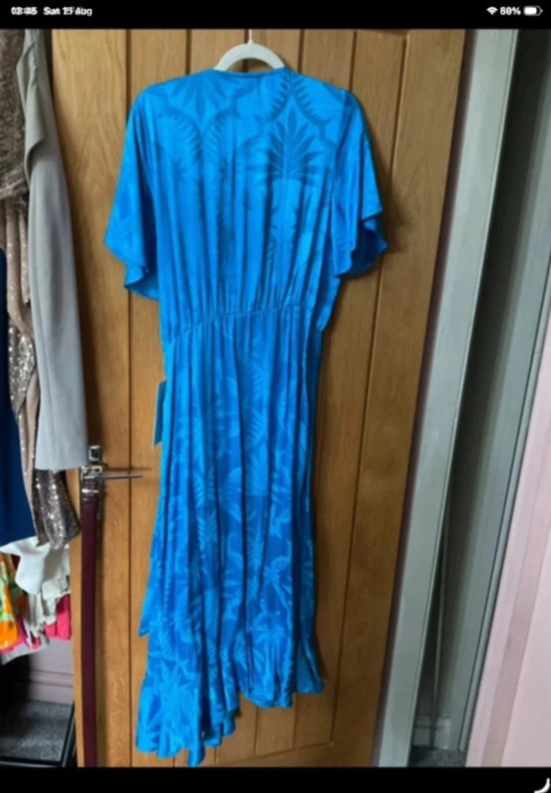 Vintage Unworn with Tags Blue Satin Wrap Midi Dress
