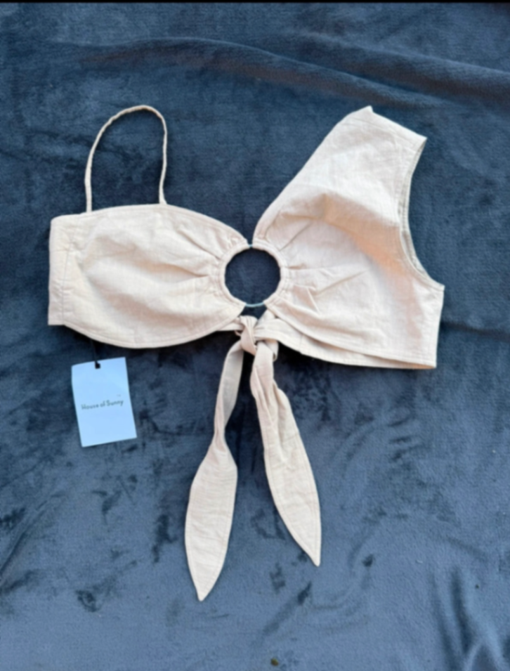 beige tie halter neck Cecile crop top size 10 brand new