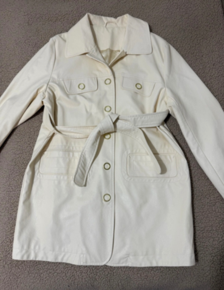archive cream faux leather vegan cream & gold trench coat with belt Uk 12