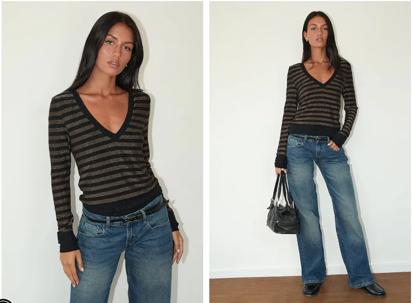 Annora Long Sleeve Top in Lurex Gold Stripe