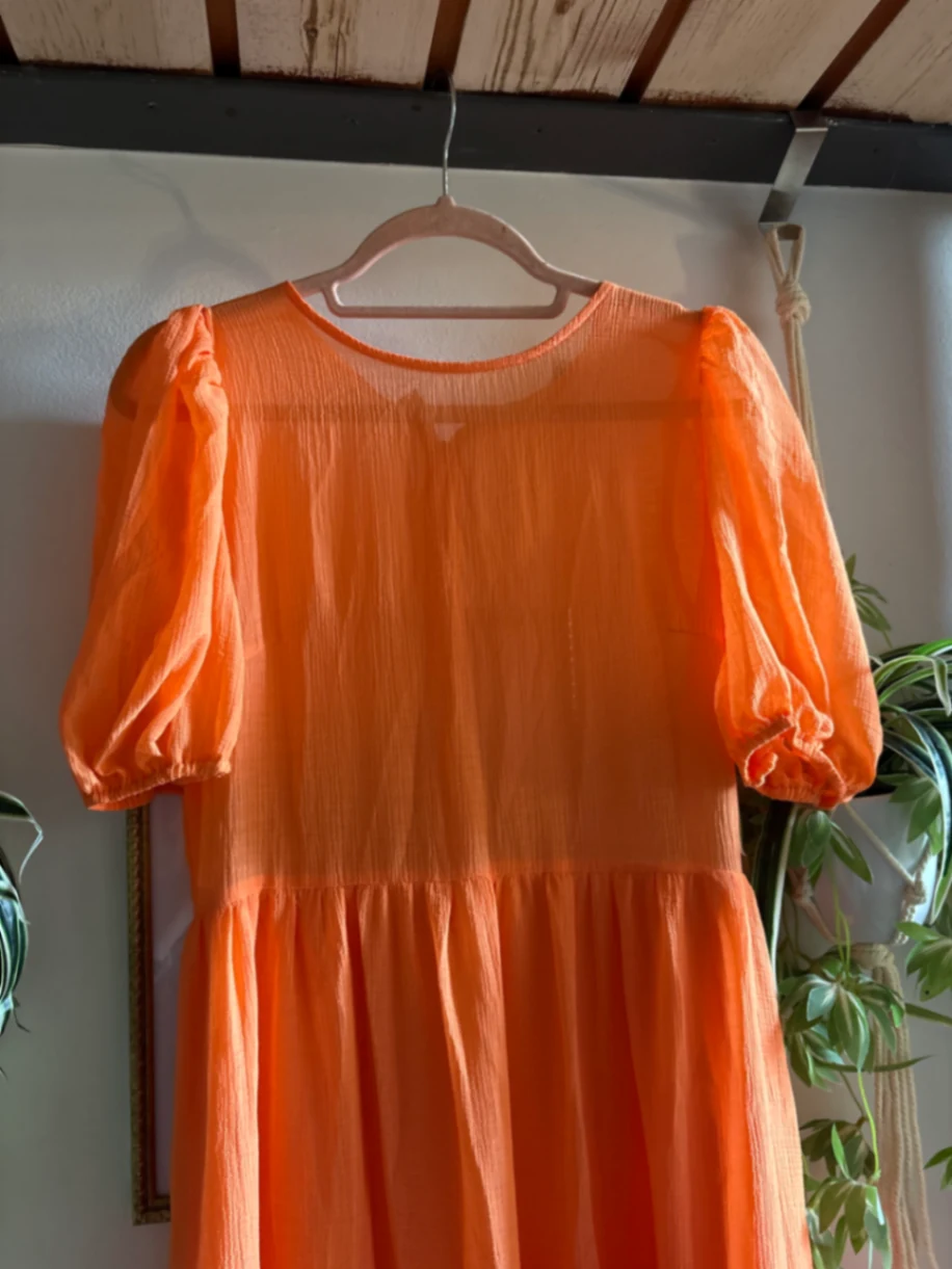 Orange Tiered Sheer Midi Dress