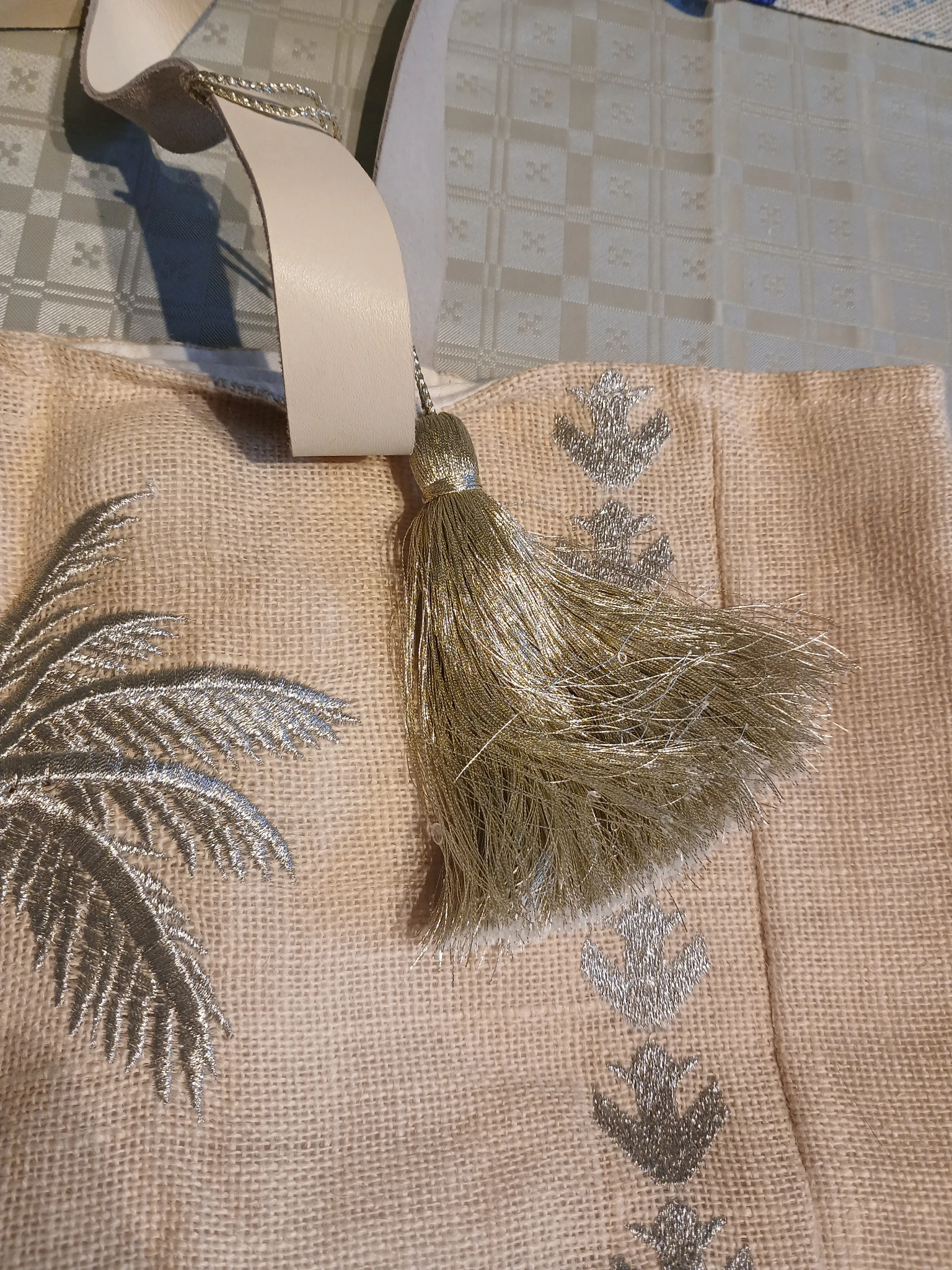 Palm Tree Jute Beach Bag | White/Gold