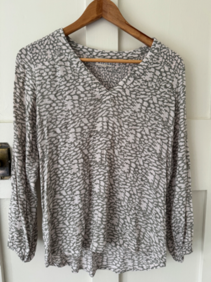 sage and cream blouse