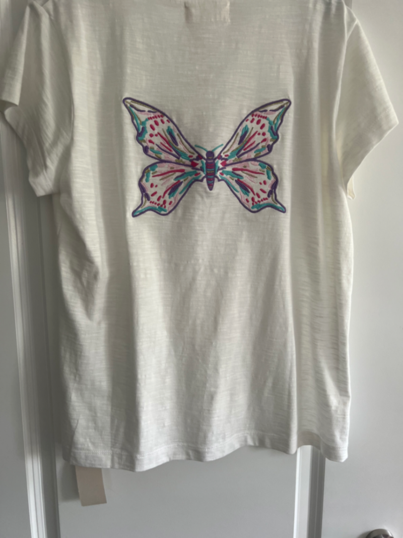 Butterfly Embroidered white/multi tshirt