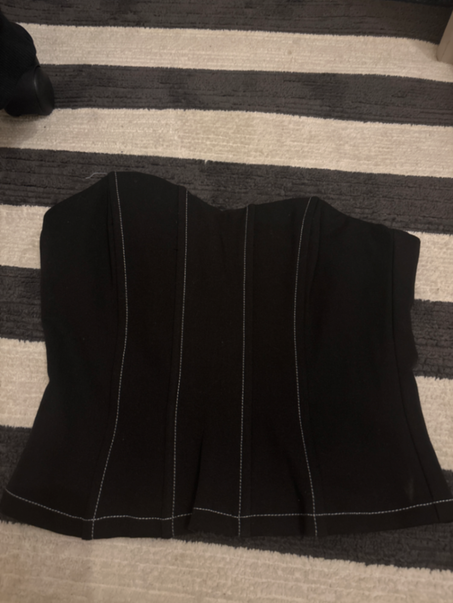 Kyana Corset Top in Black with White Stitch