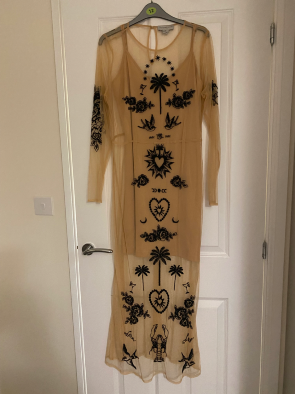 embellished mesh tattoo dress Sheer Illusion Neckline Tattoo Pencil Dress