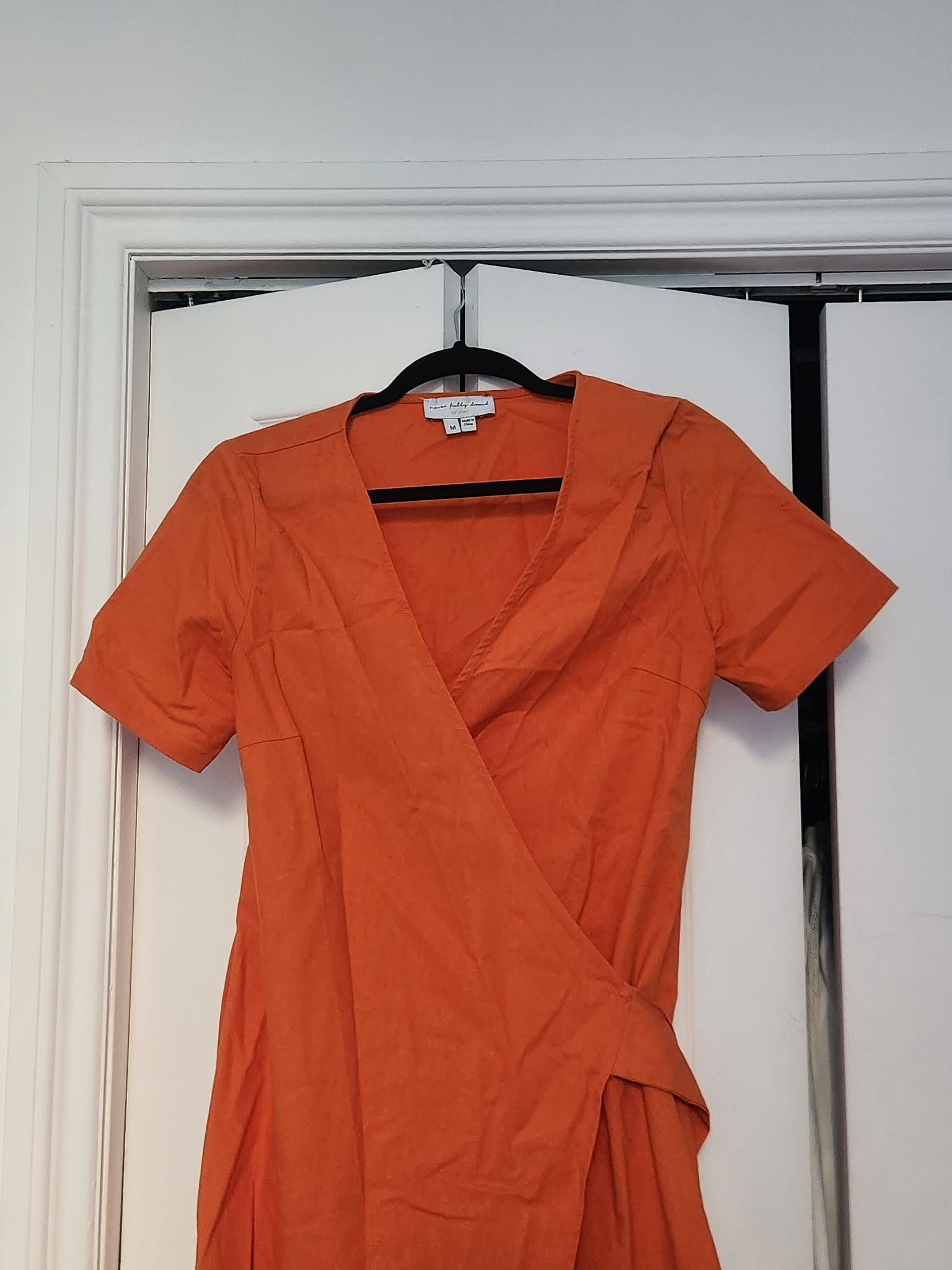 Orange Cotton Linen Mini Wrap Dress Orange Cotton Linen Mini Wrap Dress