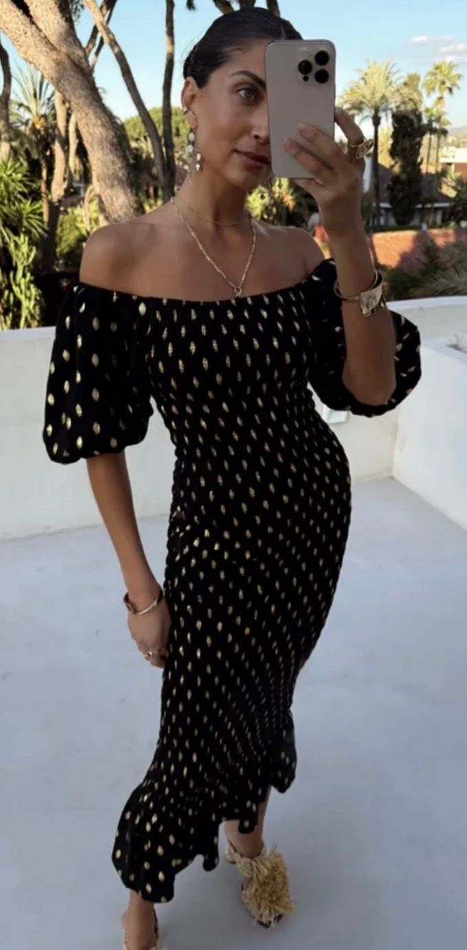 Schwarzes & goldfarbenes Pailletten Jo Jo Kleid